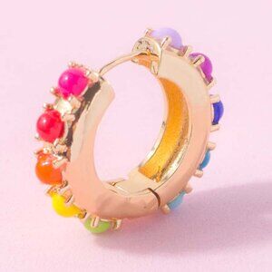 Rainbow Studded Mini Gold Hoops